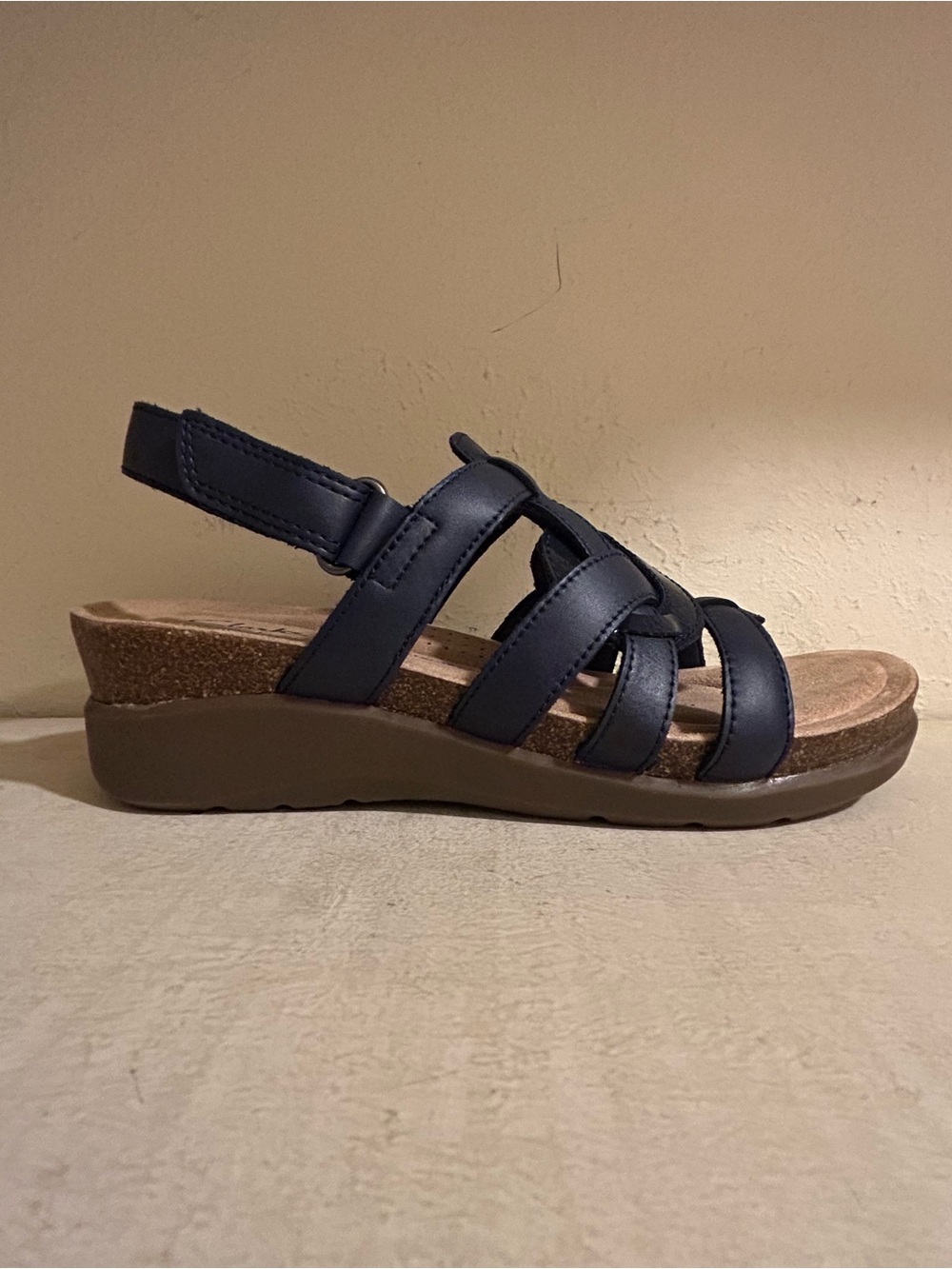 Clarks Navy Leather Slingback Wedge Sandal